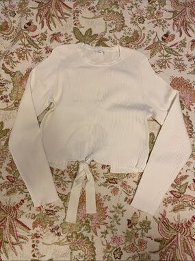 GREY LAB White Ribbed Back Tie Detail Long-Sleeve Top